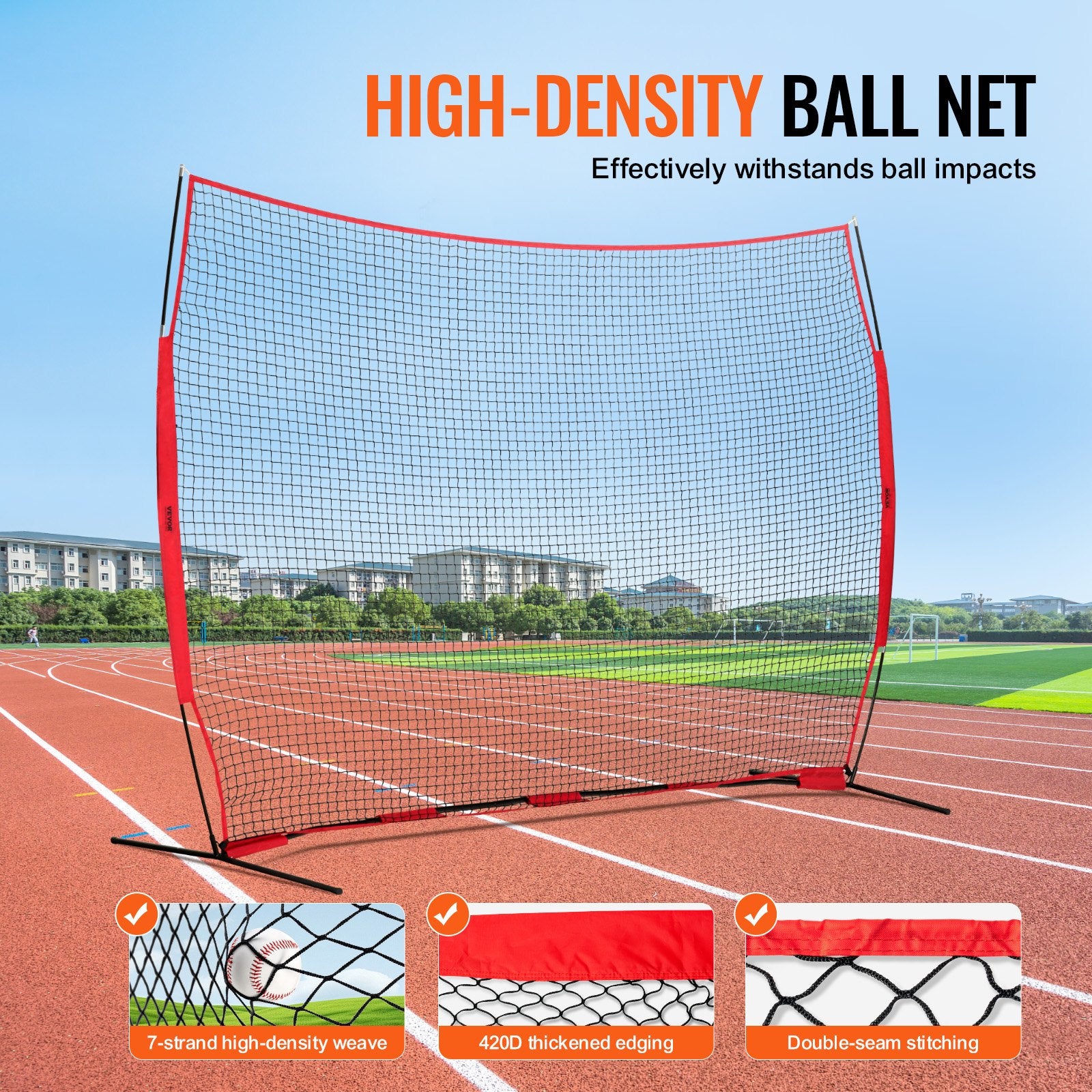 Barricade Backstop Net, 12x9 ft Ball Sports Barrier Netting, Portable Practice Equipment with Carry Bag, V952-DQW129YC0000YT8NIV0
