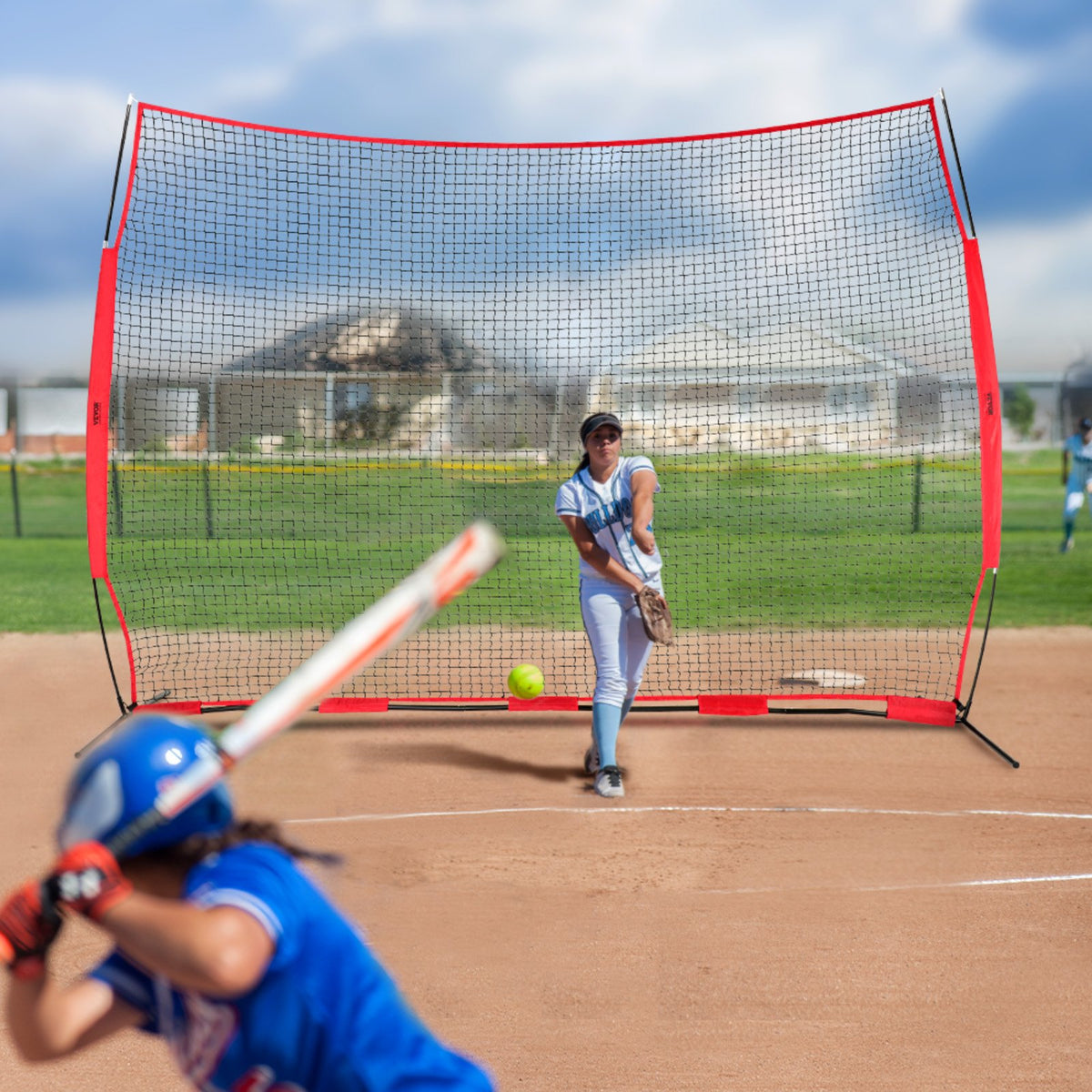 Barricade Backstop Net, 12x9 ft Ball Sports Barrier Netting, Portable Practice Equipment with Carry Bag, V952-DQW129YC0000YT8NIV0