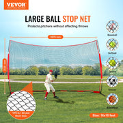 Barricade Backstop Net, 16x10 ft Ball Sports Barrier Netting, Portable Practice Equipment with Carry Bag, V952-DQW1610YC000DU462V0