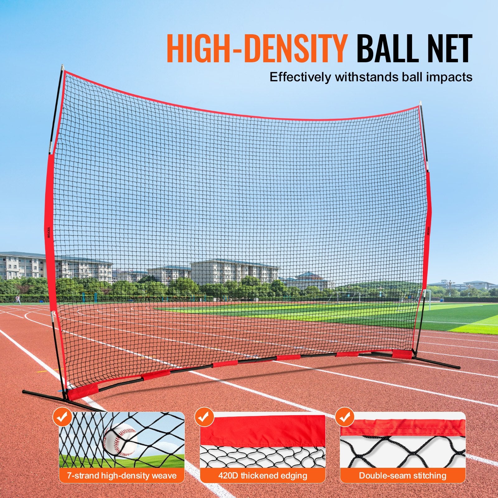 Barricade Backstop Net, 16x10 ft Ball Sports Barrier Netting, Portable Practice Equipment with Carry Bag, V952-DQW1610YC000DU462V0