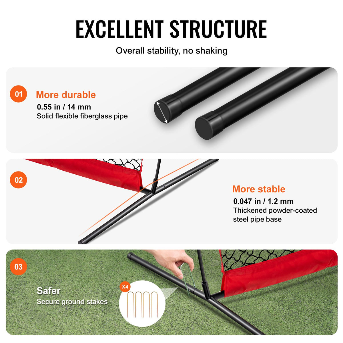 Barricade Backstop Net, 16x10 ft Ball Sports Barrier Netting, Portable Practice Equipment with Carry Bag, V952-DQW1610YC000DU462V0