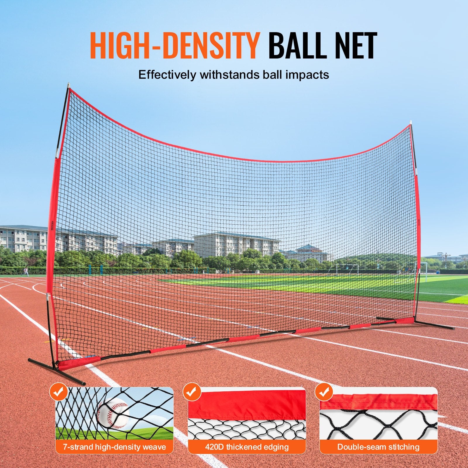 Barricade Backstop Net, 20x10 ft Ball Sports Barrier Netting, Portable Practice Equipment with Carry Bag, V952-DQW2010YC000EHXS0V0
