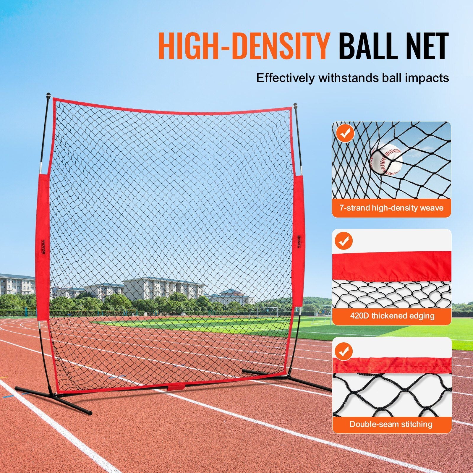 Barricade Backstop Net, 7x7 ft Ball Sports Barrier Netting, Portable Practice Equipment with Carry Bag, V952-DQW77YC00000P85CUV0