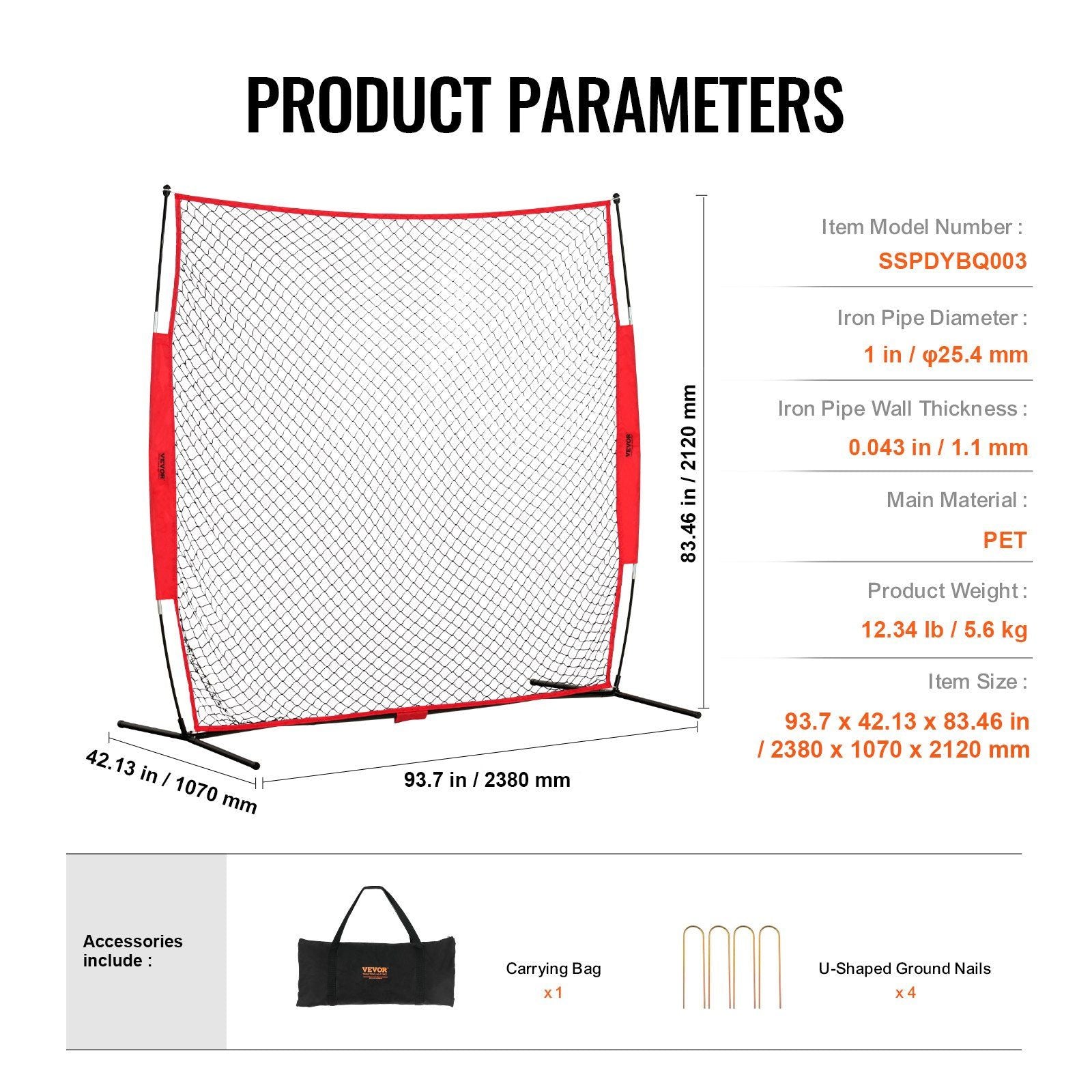 Barricade Backstop Net, 7x7 ft Ball Sports Barrier Netting, Portable Practice Equipment with Carry Bag, V952-DQW77YC00000P85CUV0