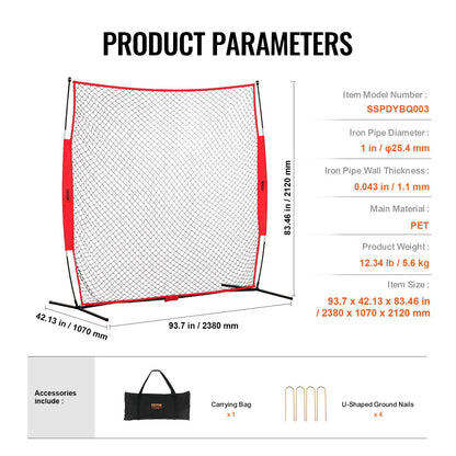 Barricade Backstop Net, 7x7 ft Ball Sports Barrier Netting, Portable Practice Equipment with Carry Bag, V952-DQW77YC00000P85CUV0
