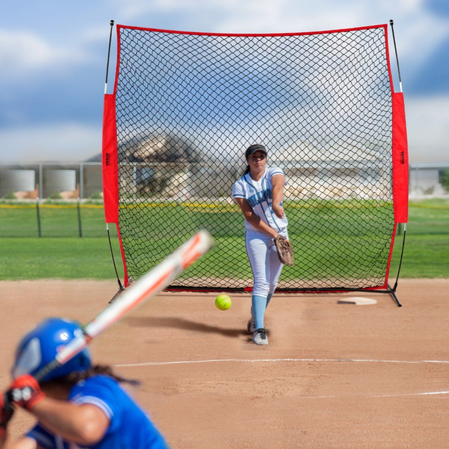Barricade Backstop Net, 7x7 ft Ball Sports Barrier Netting, Portable Practice Equipment with Carry Bag, V952-DQW77YC00000P85CUV0