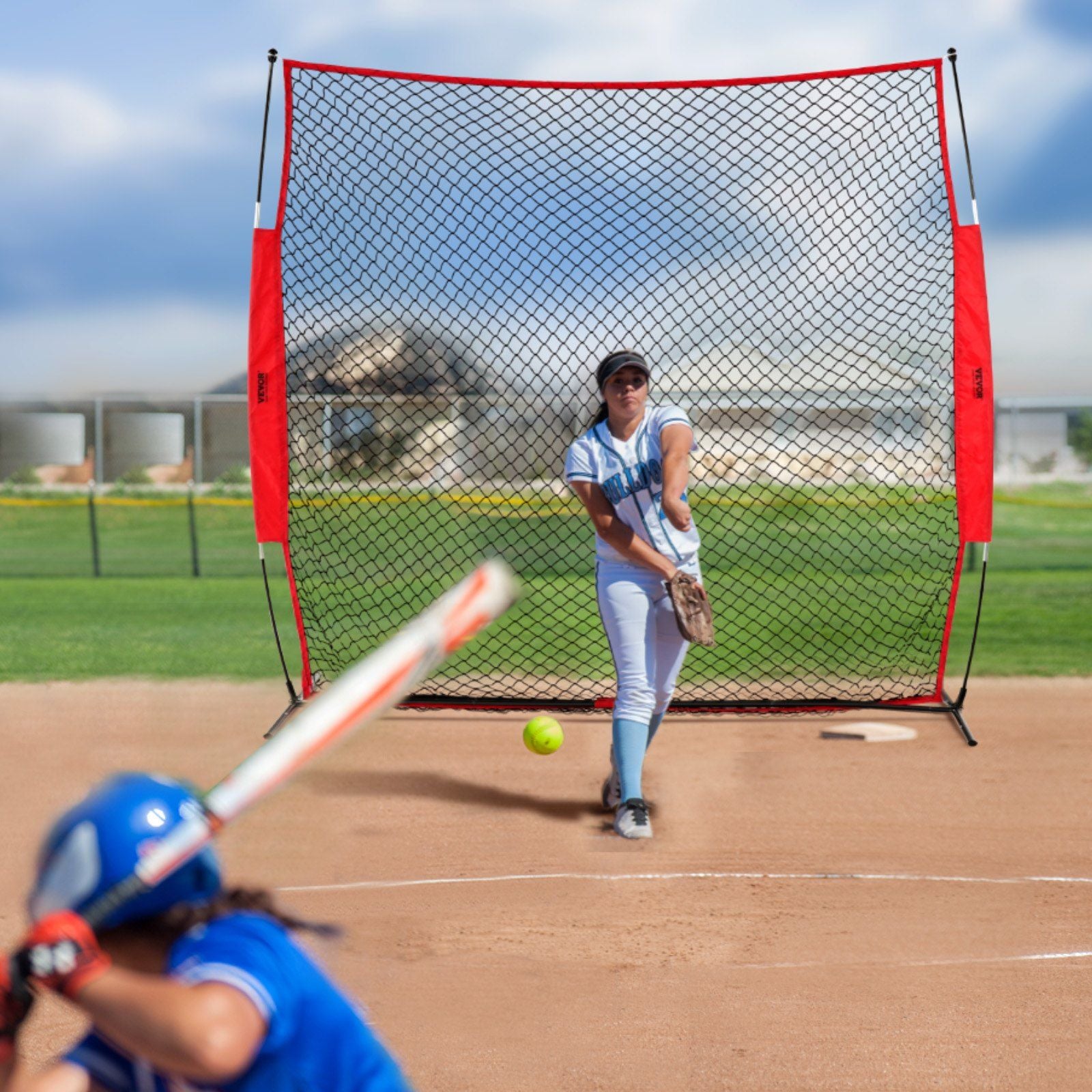 Barricade Backstop Net, 7x7 ft Ball Sports Barrier Netting, Portable Practice Equipment with Carry Bag, V952-DQW77YC00000P85CUV0