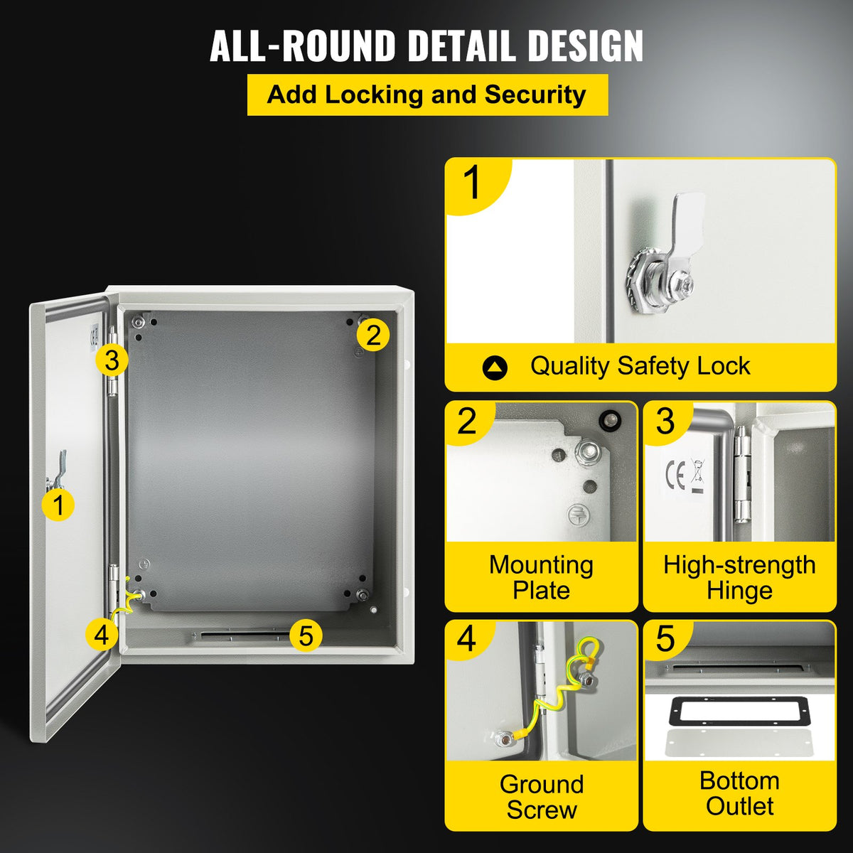 NEMA Steel Enclosure, 25 x 20 x 15 cm NEMA 4X Steel Electrical Box, IP66 Waterproof & Dustproof, V952-DQXJSTCFS25X20X15V0