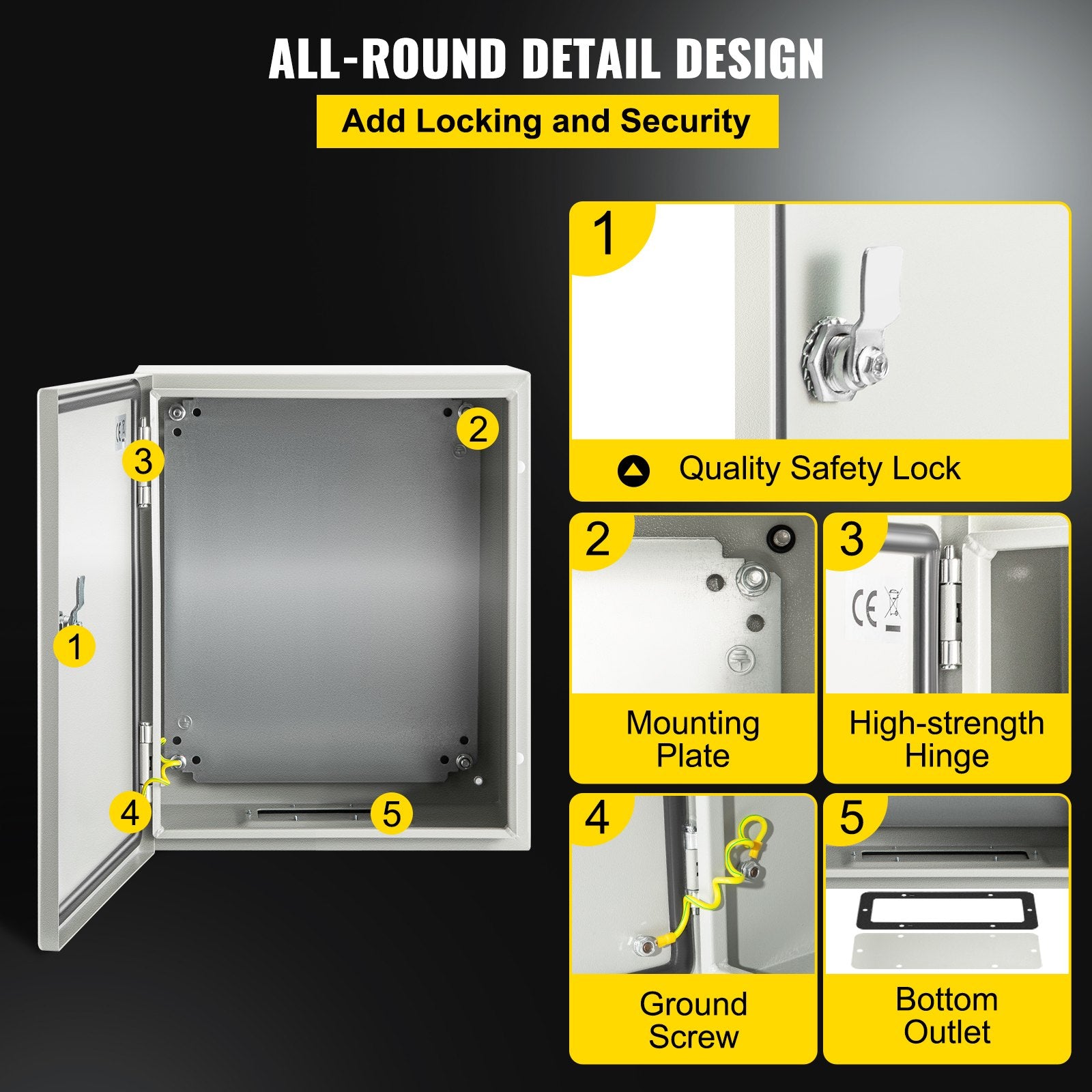 NEMA Steel Enclosure, 25 x 20 x 15 cm NEMA 4X Steel Electrical Box, IP66 Waterproof & Dustproof, V952-DQXJSTCFS25X20X15V0