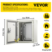NEMA Steel Enclosure, 25 x 20 x 15 cm NEMA 4X Steel Electrical Box, IP66 Waterproof & Dustproof, V952-DQXJSTCFS25X20X15V0
