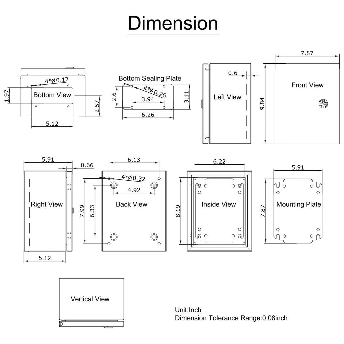 NEMA Steel Enclosure, 25 x 20 x 15 cm NEMA 4X Steel Electrical Box, IP66 Waterproof & Dustproof, V952-DQXJSTCFS25X20X15V0