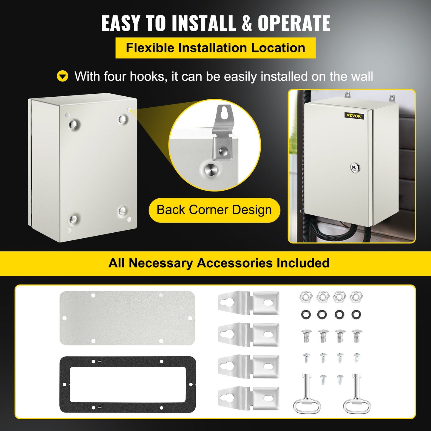NEMA Steel Enclosure ,12 x 8 x 6\'\' NEMA 4X Steel Electrical Box, IP66 Waterproof & Dustproof, V952-DQXJSTCFS30X20X15V0