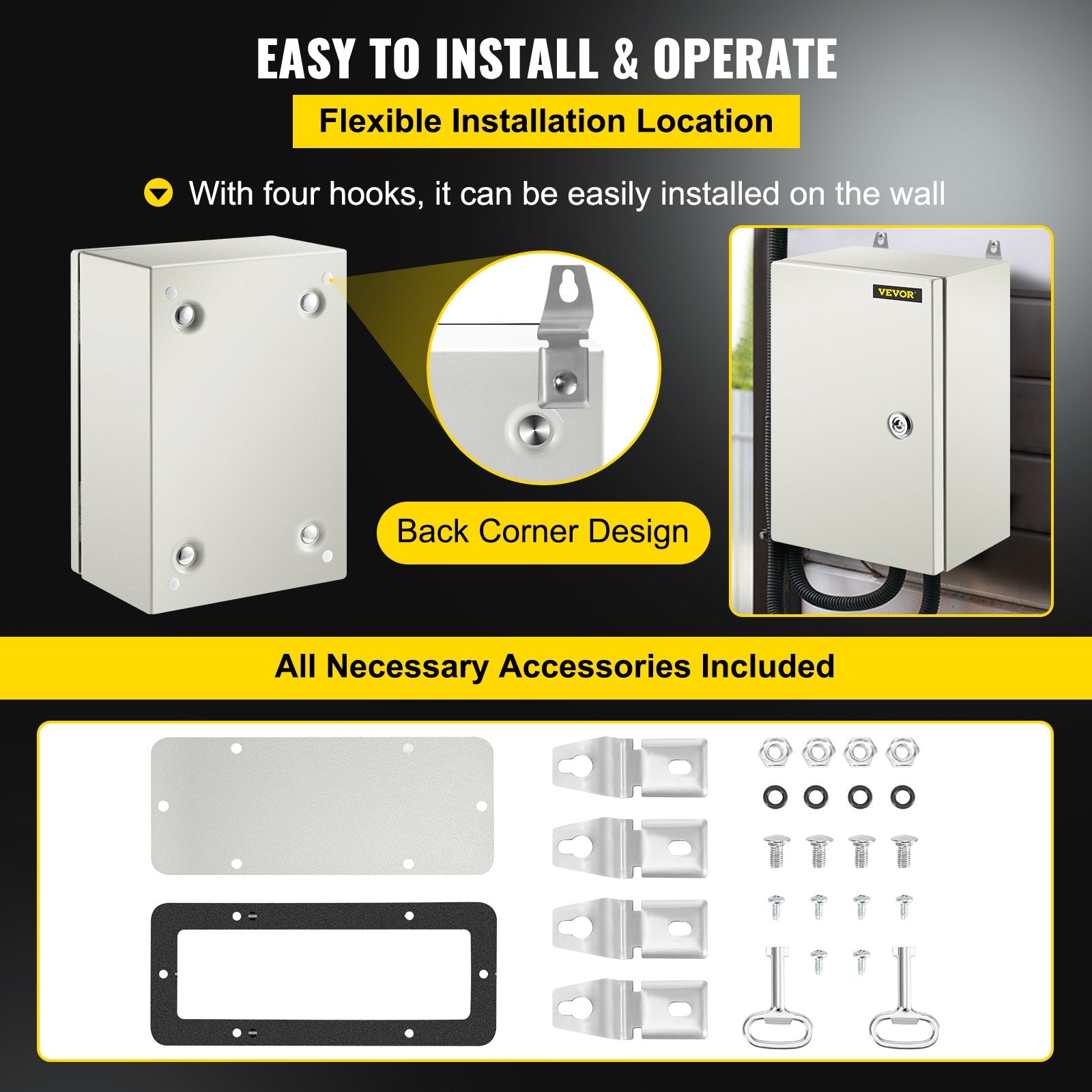 NEMA Steel Enclosure ,12 x 8 x 6\'\' NEMA 4X Steel Electrical Box, IP66 Waterproof & Dustproof, V952-DQXJSTCFS30X20X15V0