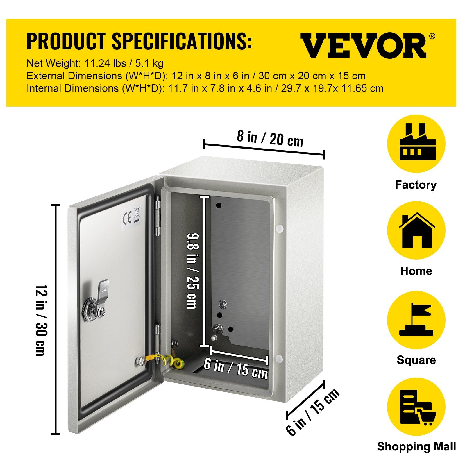 NEMA Steel Enclosure ,12 x 8 x 6\'\' NEMA 4X Steel Electrical Box, IP66 Waterproof & Dustproof, V952-DQXJSTCFS30X20X15V0