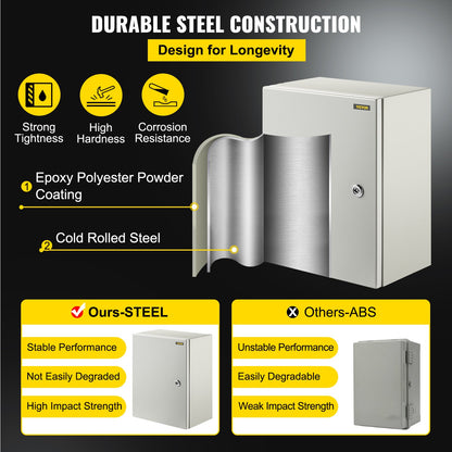 Steel Electrical Box 16'' x 12'' x 8'' Electrical Enclosure Box, Carbon Steel Hinged Junction Box, IP65 V952-DQXJSTCFS40X30X20V0