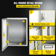 Steel Electrical Box 16'' x 12'' x 8'' Electrical Enclosure Box, Carbon Steel Hinged Junction Box, IP65 V952-DQXJSTCFS40X30X20V0