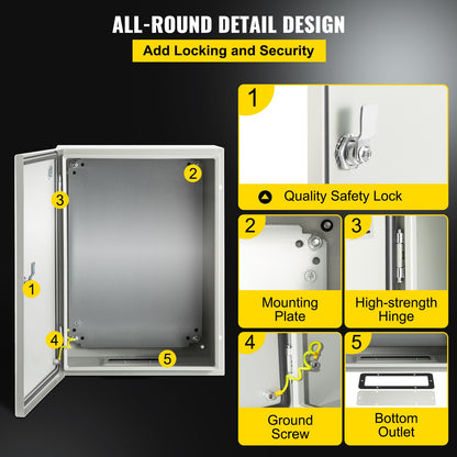 Steel Electrical Box 16'' x 12'' x 8'' Electrical Enclosure Box, Carbon Steel Hinged Junction Box, IP65 V952-DQXJSTCFS40X30X20V0