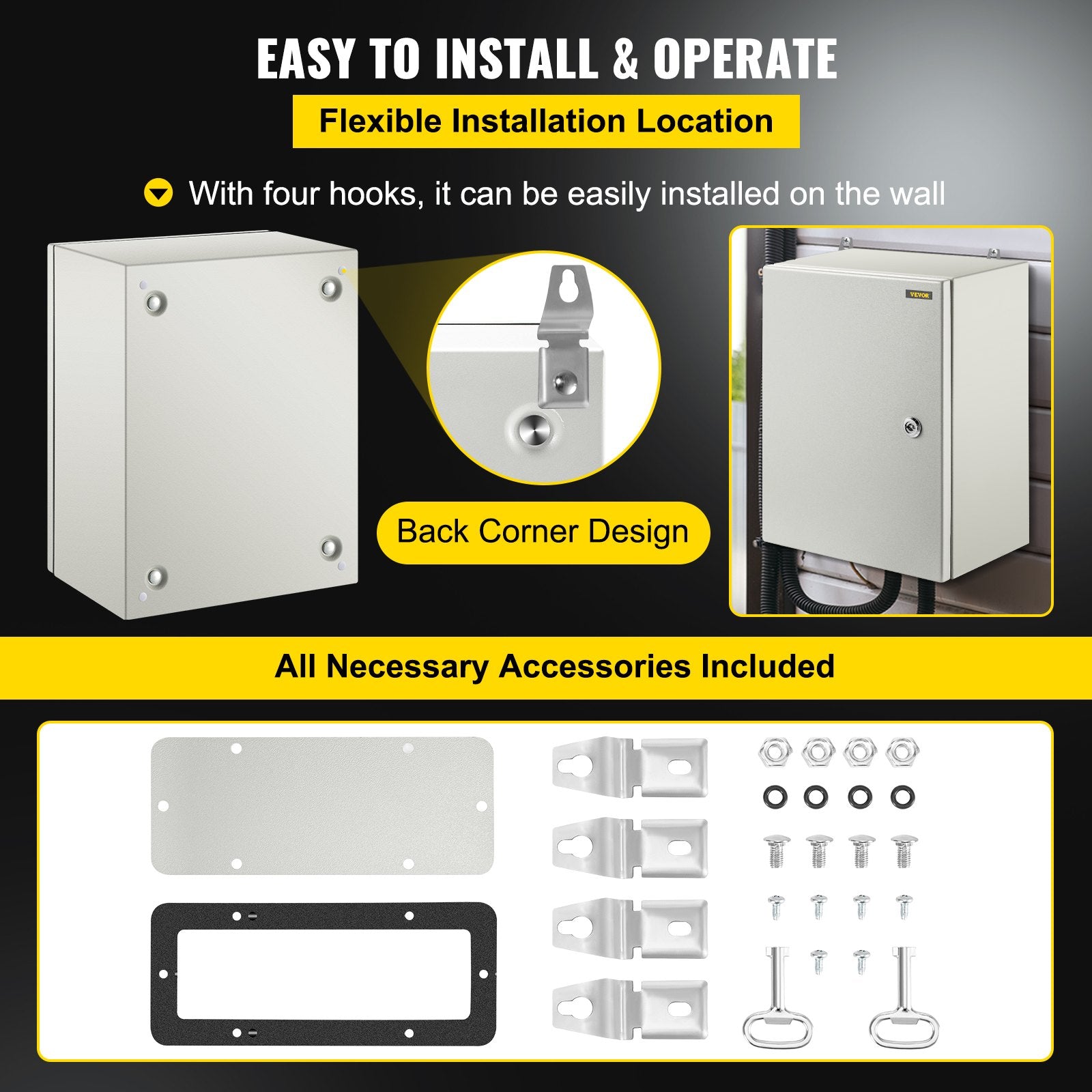 Steel Electrical Box 16'' x 12'' x 8'' Electrical Enclosure Box, Carbon Steel Hinged Junction Box, IP65 V952-DQXJSTCFS40X30X20V0