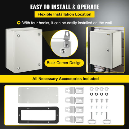 Steel Electrical Box 16'' x 12'' x 8'' Electrical Enclosure Box, Carbon Steel Hinged Junction Box, IP65 V952-DQXJSTCFS40X30X20V0