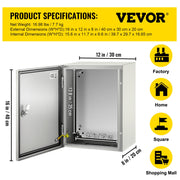 Steel Electrical Box 16'' x 12'' x 8'' Electrical Enclosure Box, Carbon Steel Hinged Junction Box, IP65 V952-DQXJSTCFS40X30X20V0