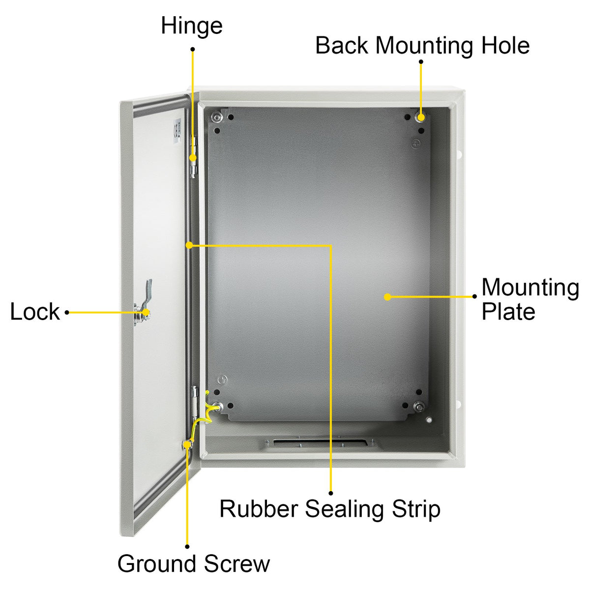 Steel Electrical Box 16'' x 12'' x 8'' Electrical Enclosure Box, Carbon Steel Hinged Junction Box, IP65 V952-DQXJSTCFS40X30X20V0