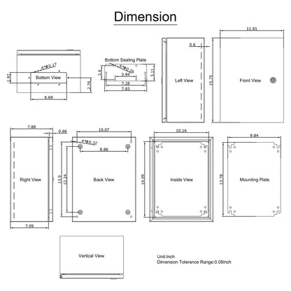 Steel Electrical Box 16'' x 12'' x 8'' Electrical Enclosure Box, Carbon Steel Hinged Junction Box, IP65 V952-DQXJSTCFS40X30X20V0
