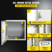 NEMA Steel Enclosure, 16 x 16 x 8\'\' NEMA 4X Steel Electrical Box, IP66 Waterproof & Dustproof, V952-DQXJSTCFS40X40X20V0
