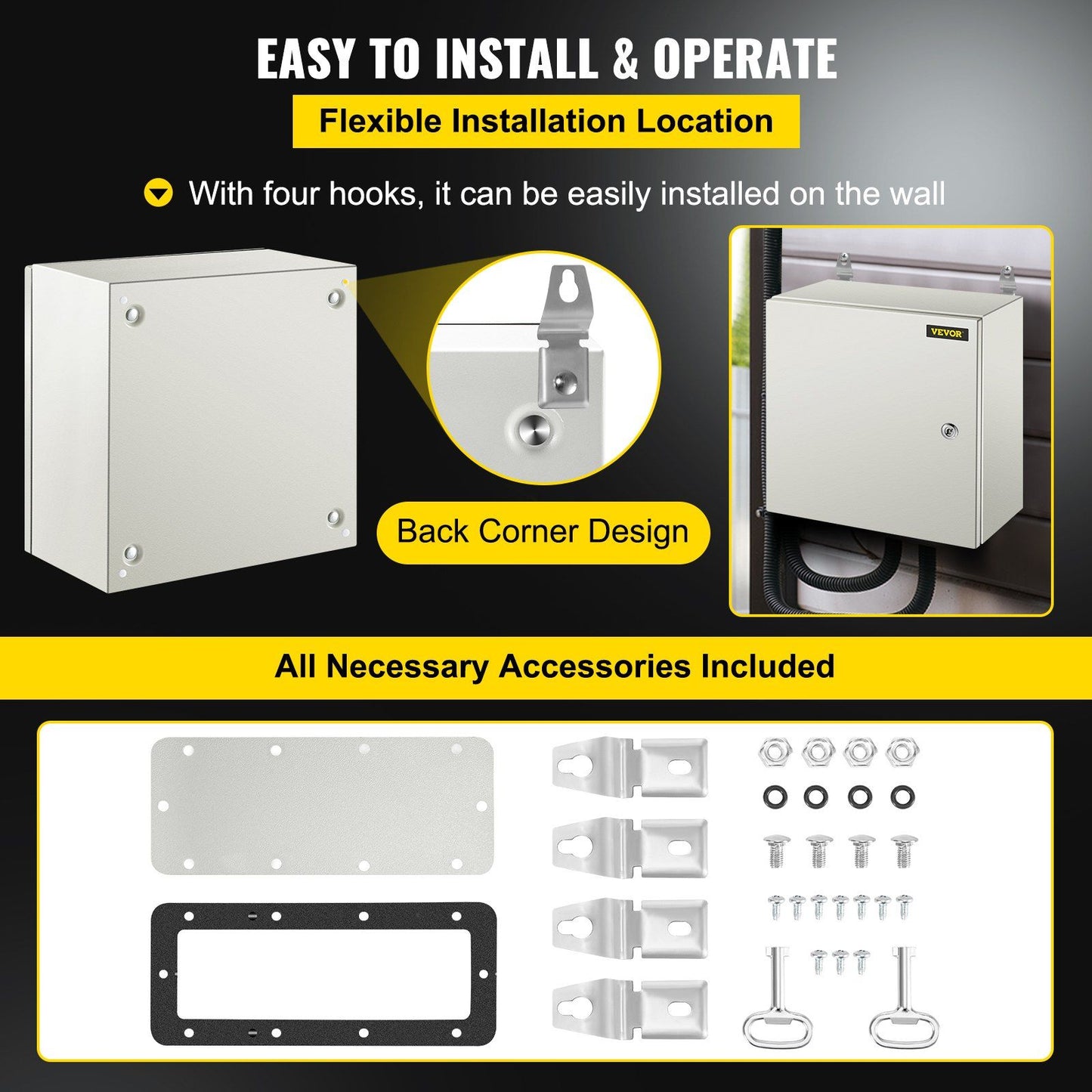 NEMA Steel Enclosure, 16 x 16 x 8\'\' NEMA 4X Steel Electrical Box, IP66 Waterproof & Dustproof, V952-DQXJSTCFS40X40X20V0