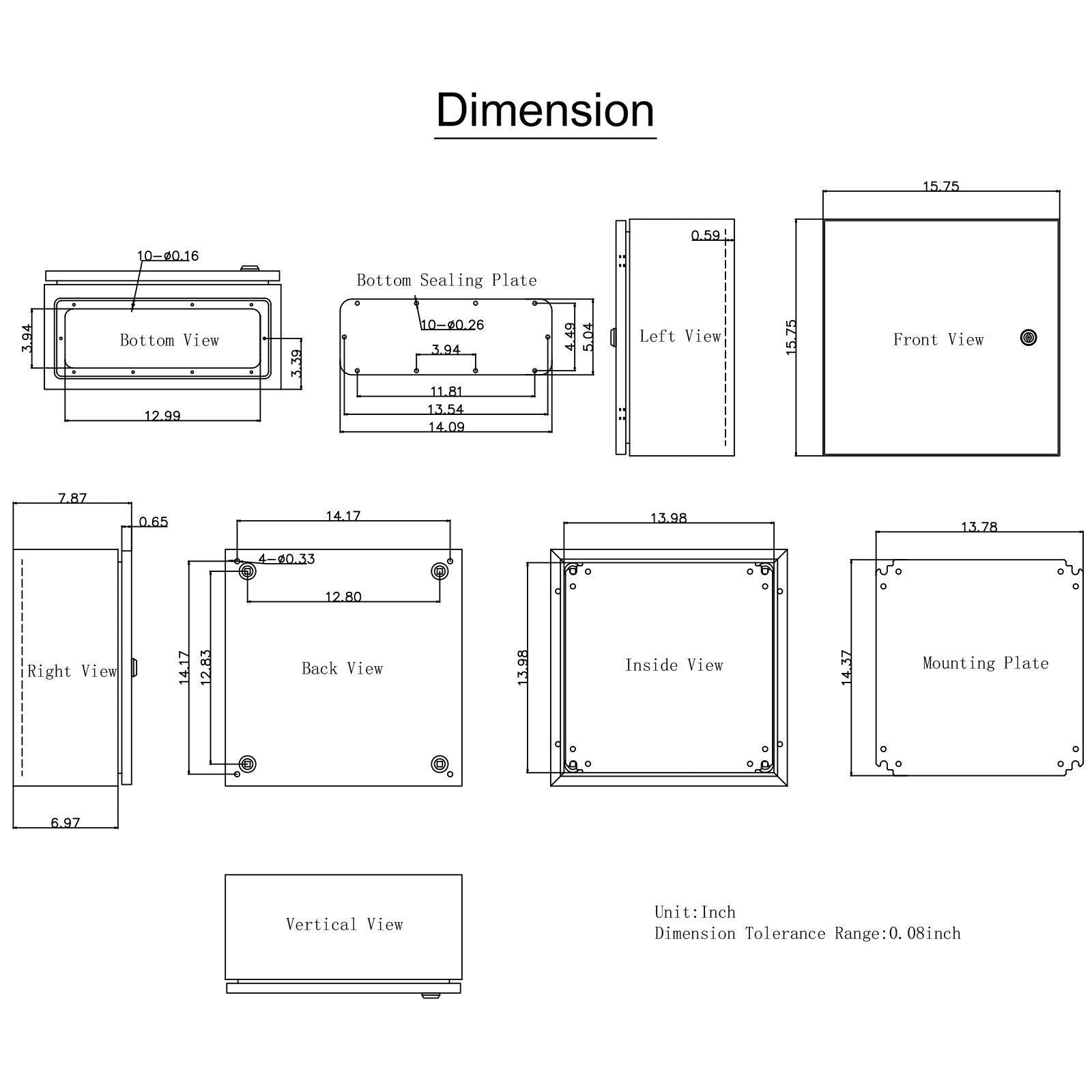 NEMA Steel Enclosure, 16 x 16 x 8\'\' NEMA 4X Steel Electrical Box, IP66 Waterproof & Dustproof, V952-DQXJSTCFS40X40X20V0