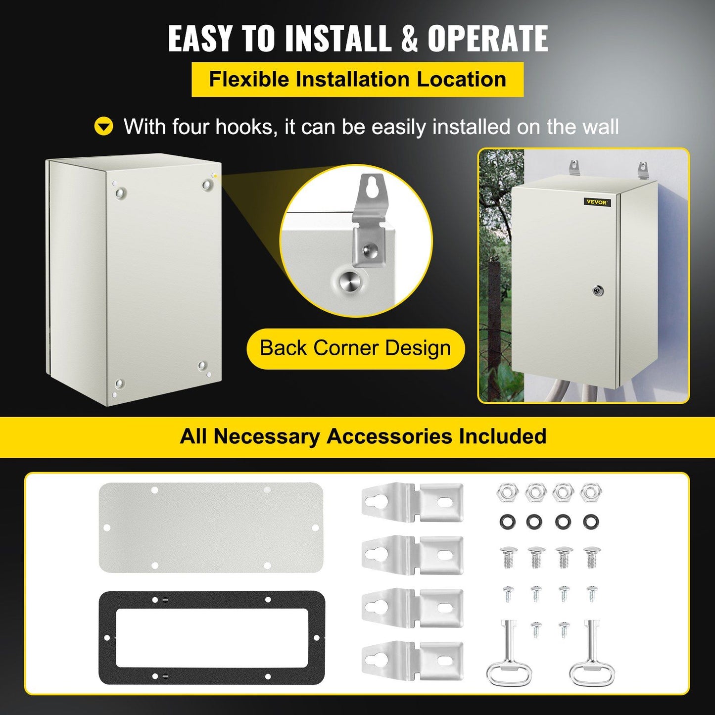 NEMA Steel Enclosure, 20 x 12 x 10\'\' NEMA 4X Steel Electrical Box, IP66 Waterproof & Dustproof, V952-DQXJSTCFS50X30X25V0