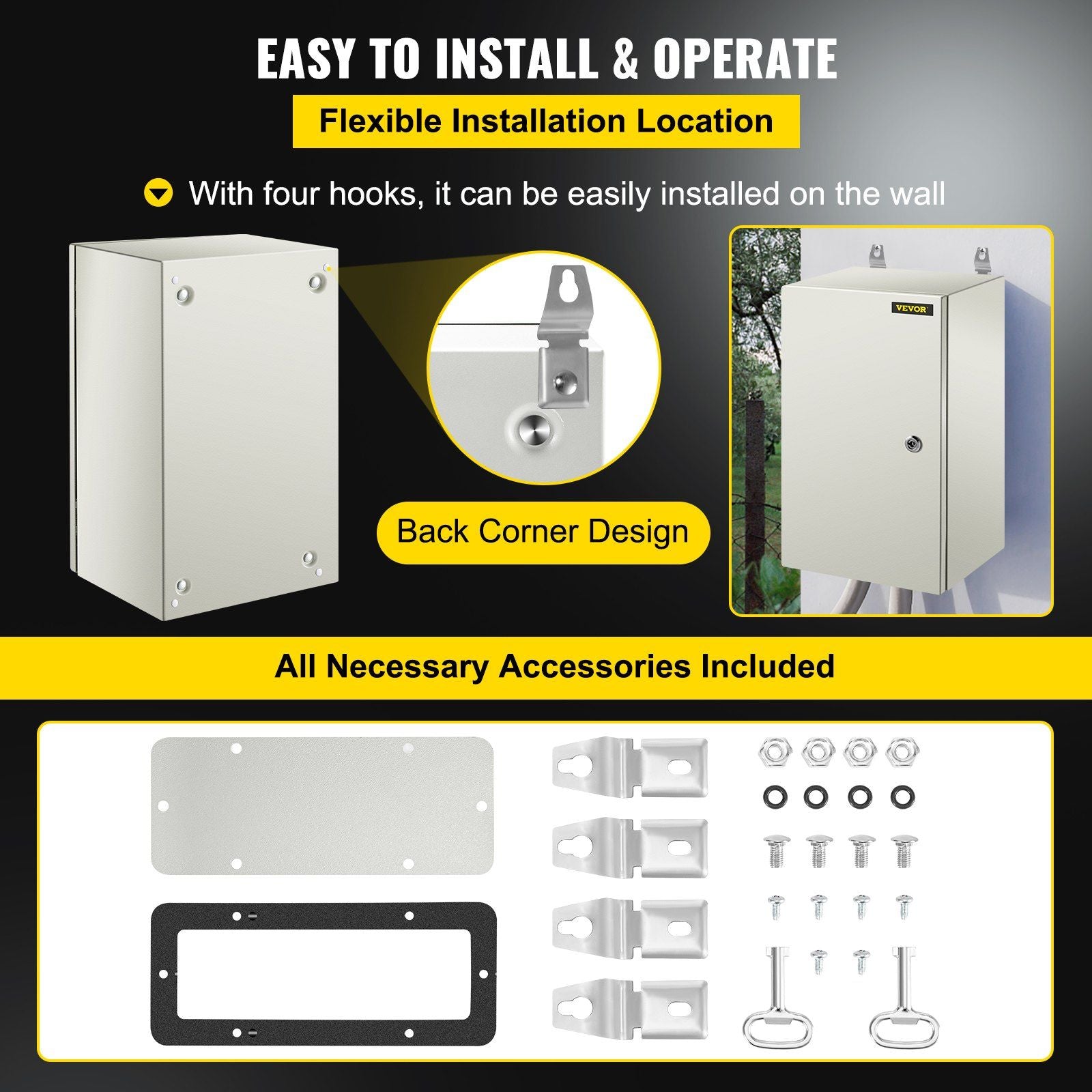 NEMA Steel Enclosure, 20 x 12 x 10\'\' NEMA 4X Steel Electrical Box, IP66 Waterproof & Dustproof, V952-DQXJSTCFS50X30X25V0