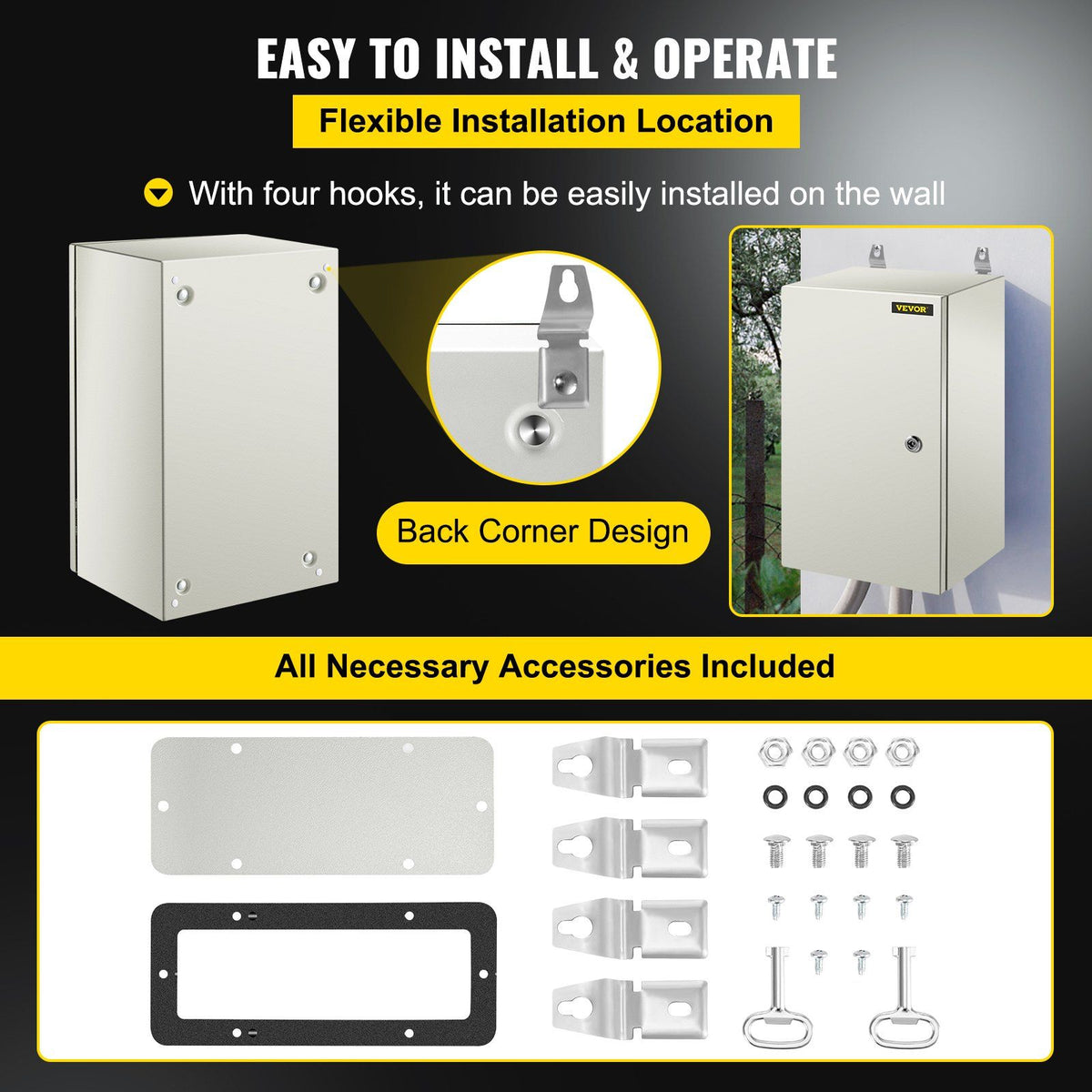 NEMA Steel Enclosure, 20 x 12 x 10\'\' NEMA 4X Steel Electrical Box, IP66 Waterproof & Dustproof, V952-DQXJSTCFS50X30X25V0