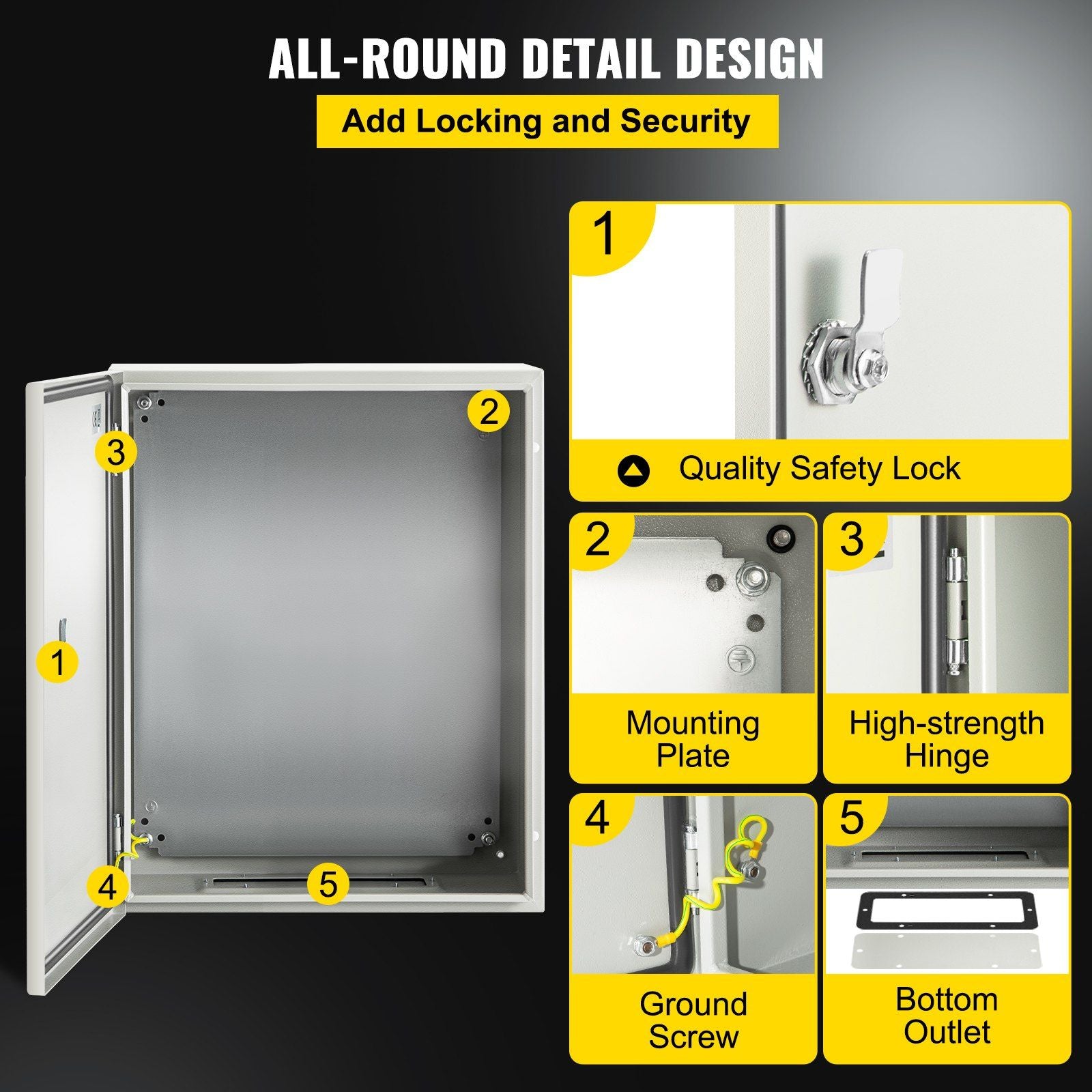 NEMA Steel Enclosure, 50 x 40 x 15 cm NEMA 4X Steel Electrical Box, IP66 Waterproof & Dustproof, V952-DQXJSTCFS50X40X15V0