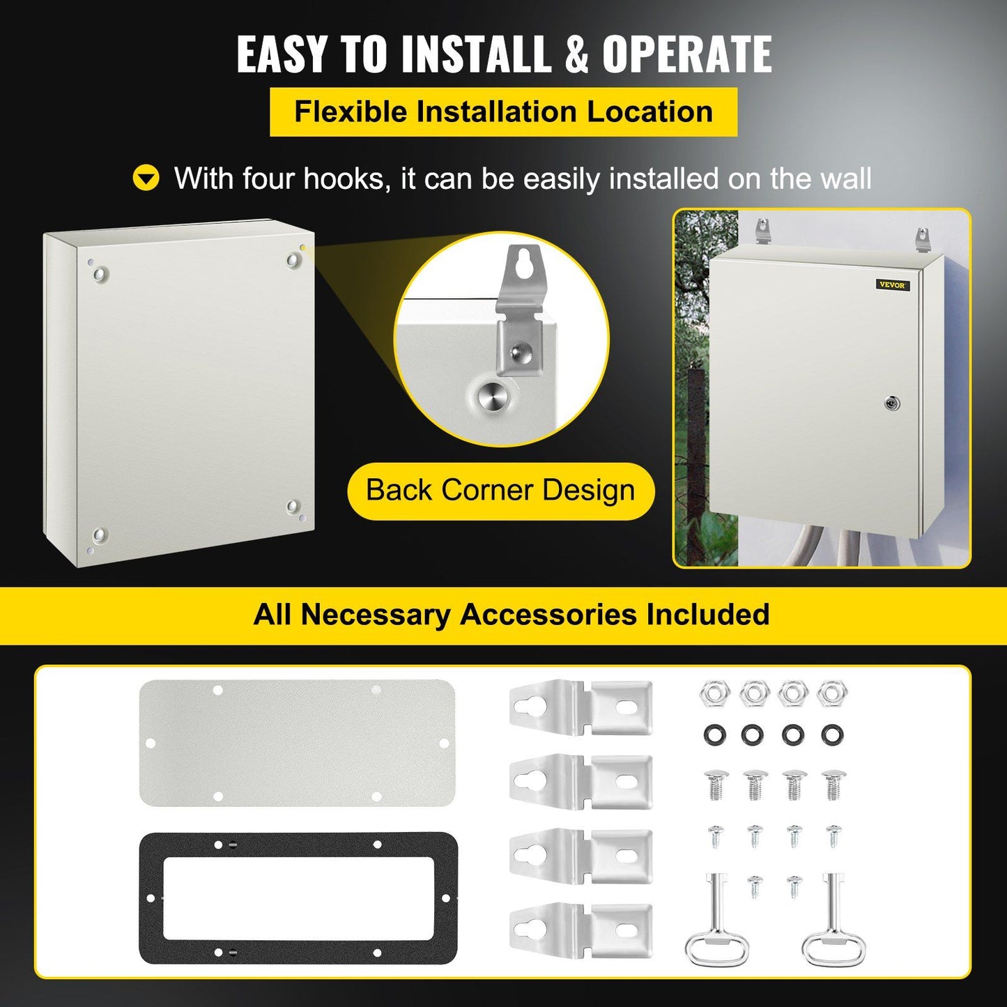 NEMA Steel Enclosure, 50 x 40 x 15 cm NEMA 4X Steel Electrical Box, IP66 Waterproof & Dustproof, V952-DQXJSTCFS50X40X15V0