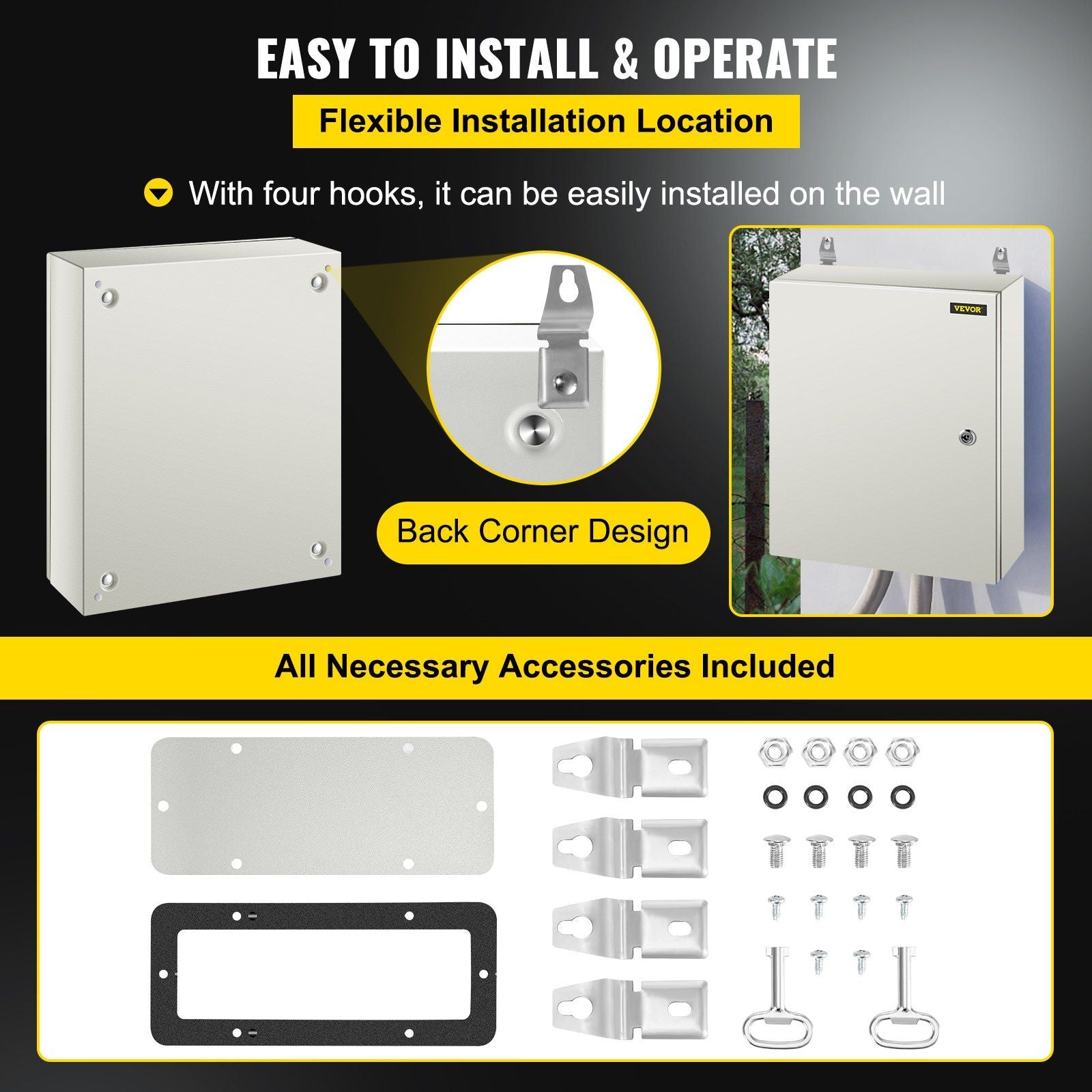 NEMA Steel Enclosure, 50 x 40 x 15 cm NEMA 4X Steel Electrical Box, IP66 Waterproof & Dustproof, V952-DQXJSTCFS50X40X15V0
