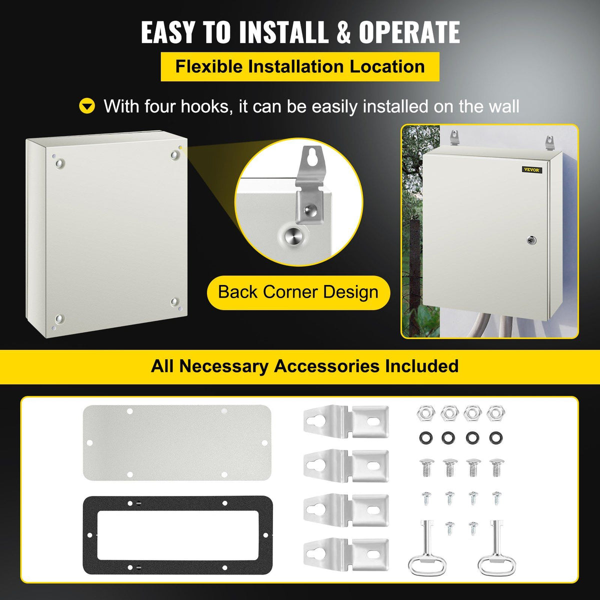 NEMA Steel Enclosure, 50 x 40 x 15 cm NEMA 4X Steel Electrical Box, IP66 Waterproof & Dustproof, V952-DQXJSTCFS50X40X15V0