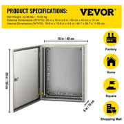 NEMA Steel Enclosure, 50 x 40 x 15 cm NEMA 4X Steel Electrical Box, IP66 Waterproof & Dustproof, V952-DQXJSTCFS50X40X15V0