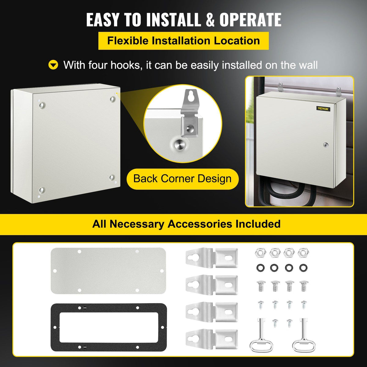 NEMA Steel Enclosure, 20 x 20 x 6\'\' NEMA 4X Steel Electrical Box, IP66 Waterproof & Dustproof, V952-DQXJSTCFS50X50X15V0