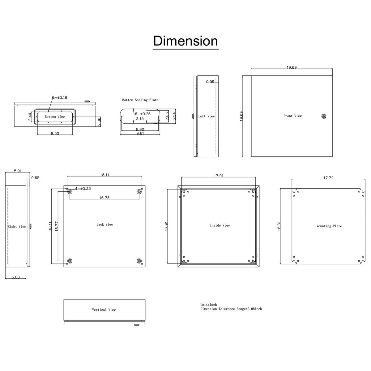 NEMA Steel Enclosure, 20 x 20 x 6\'\' NEMA 4X Steel Electrical Box, IP66 Waterproof & Dustproof, V952-DQXJSTCFS50X50X15V0