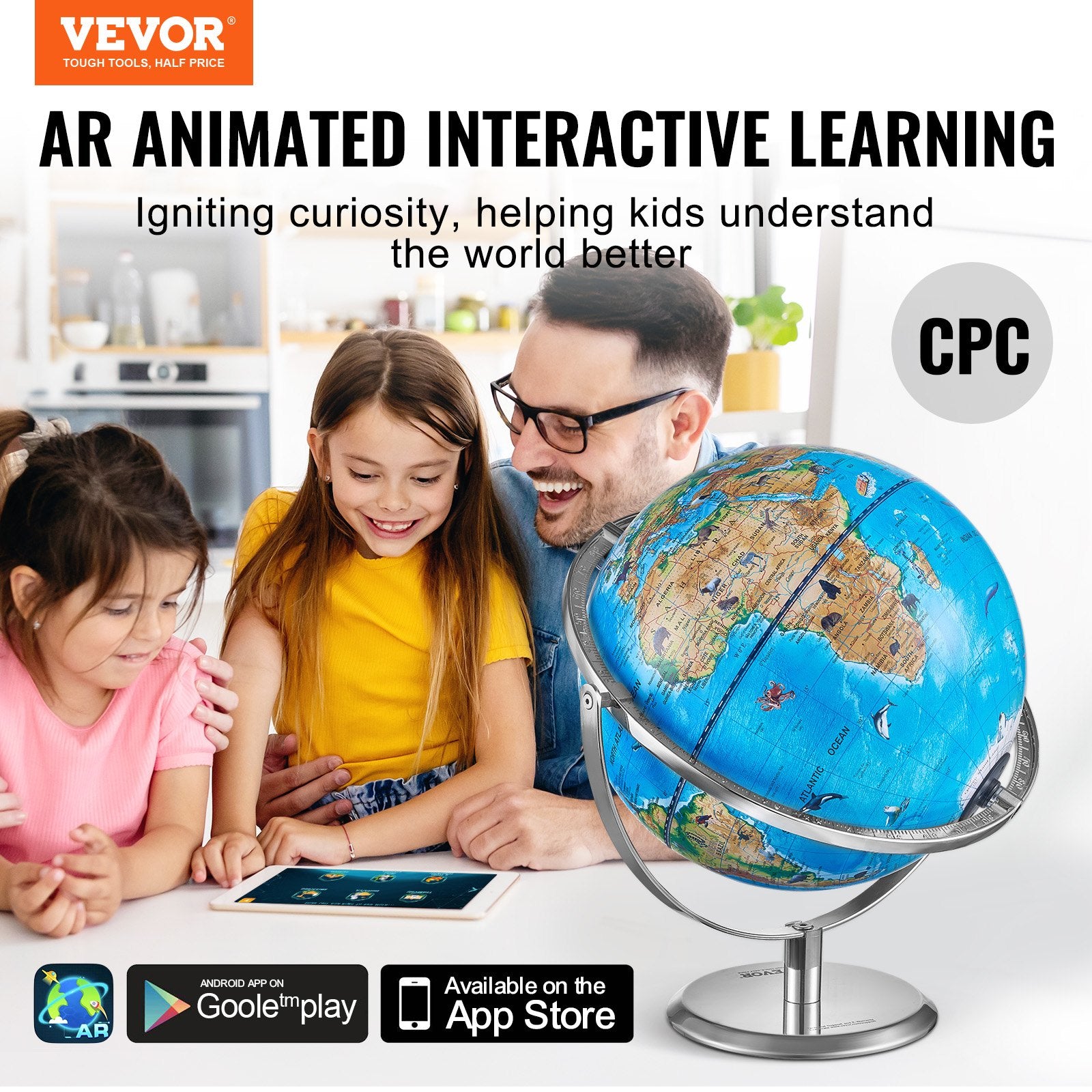 Educational Globe for Kids, 254 mm, Interactive AR World Globe with AR Golden Globe APP LED Night Lighting V952-DQYHDLAPP10YFSL76V9