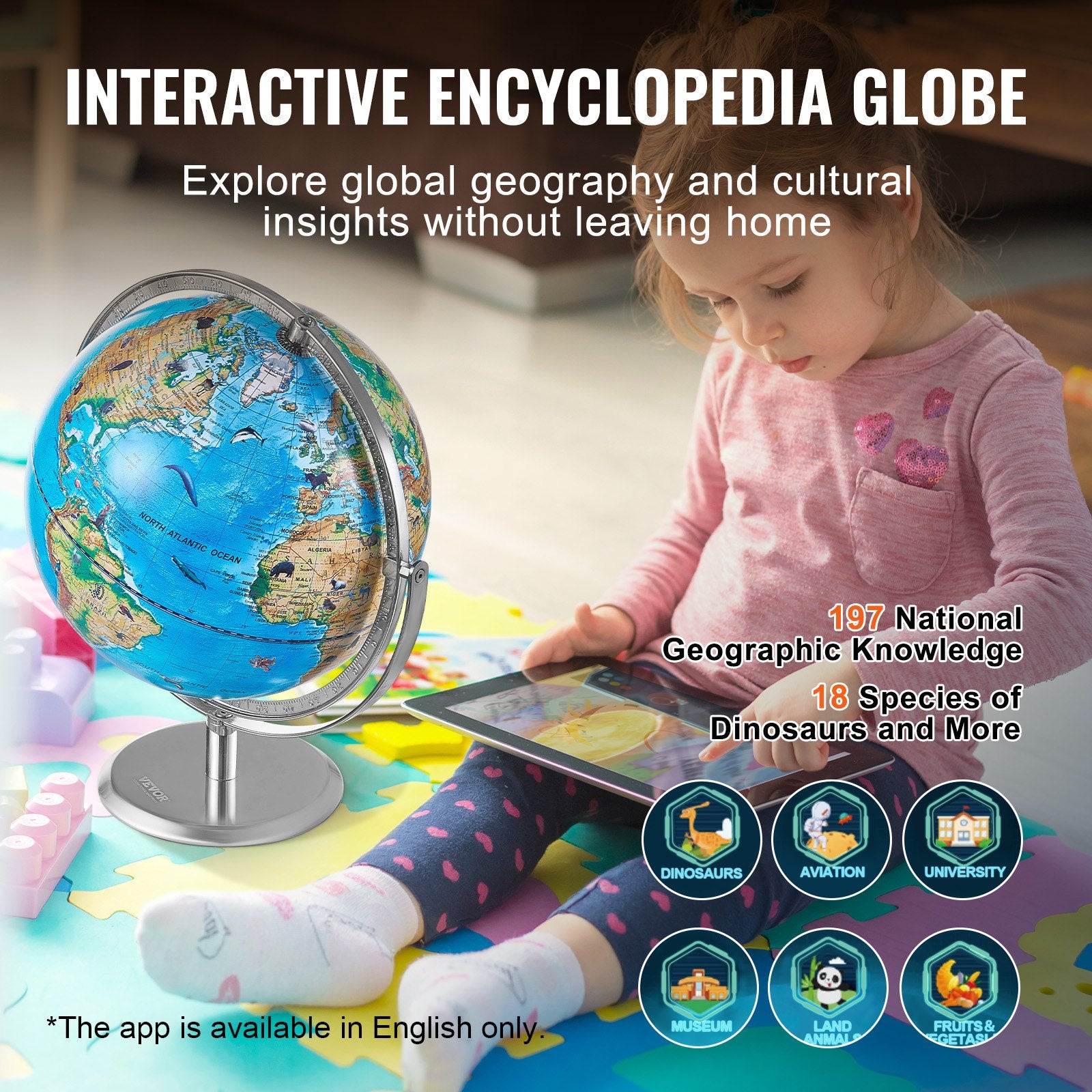 Educational Globe for Kids, 254 mm, Interactive AR World Globe with AR Golden Globe APP LED Night Lighting V952-DQYHDLAPP10YFSL76V9