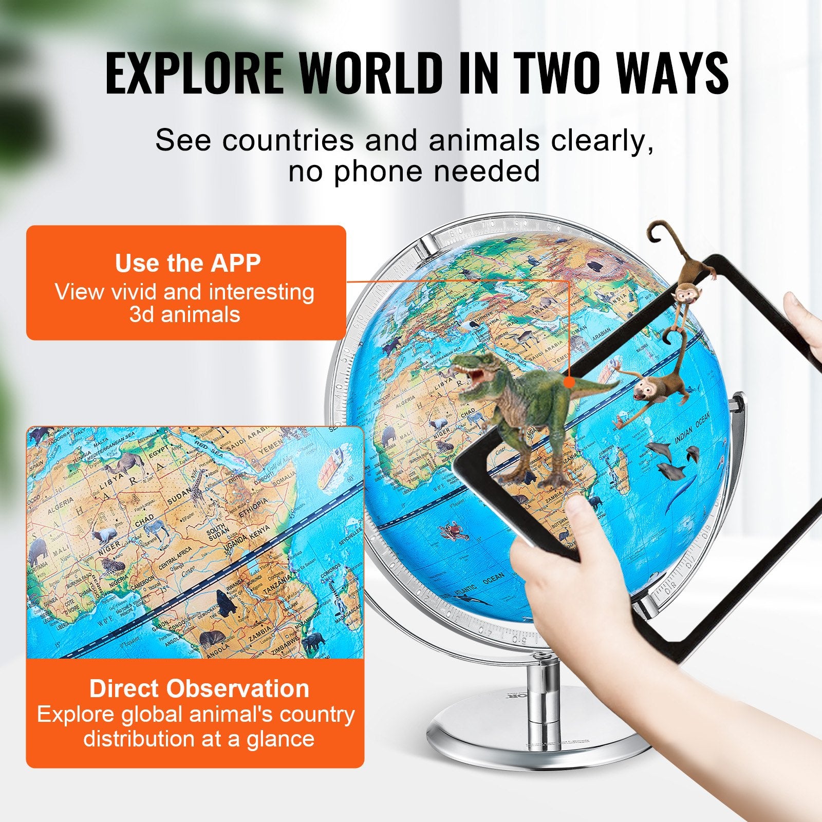 Educational Globe for Kids, 254 mm, Interactive AR World Globe with AR Golden Globe APP LED Night Lighting V952-DQYHDLAPP10YFSL76V9