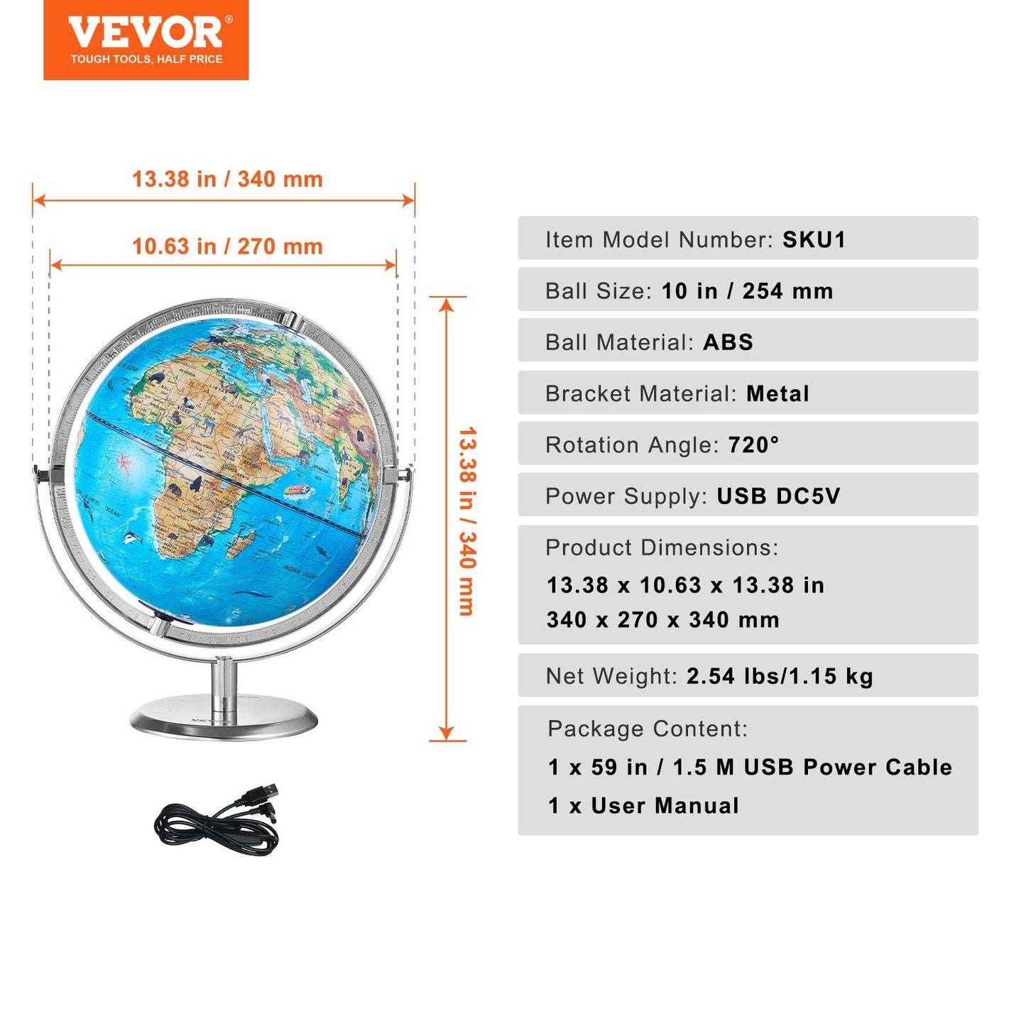 Educational Globe for Kids, 254 mm, Interactive AR World Globe with AR Golden Globe APP LED Night Lighting V952-DQYHDLAPP10YFSL76V9