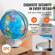 Rotating World Globe with Stand, 330.2 mm, Educational Geographic Globe with Precise Time Zone ABS Material, V952-DQYJJLBFG13Y9FFDEV0