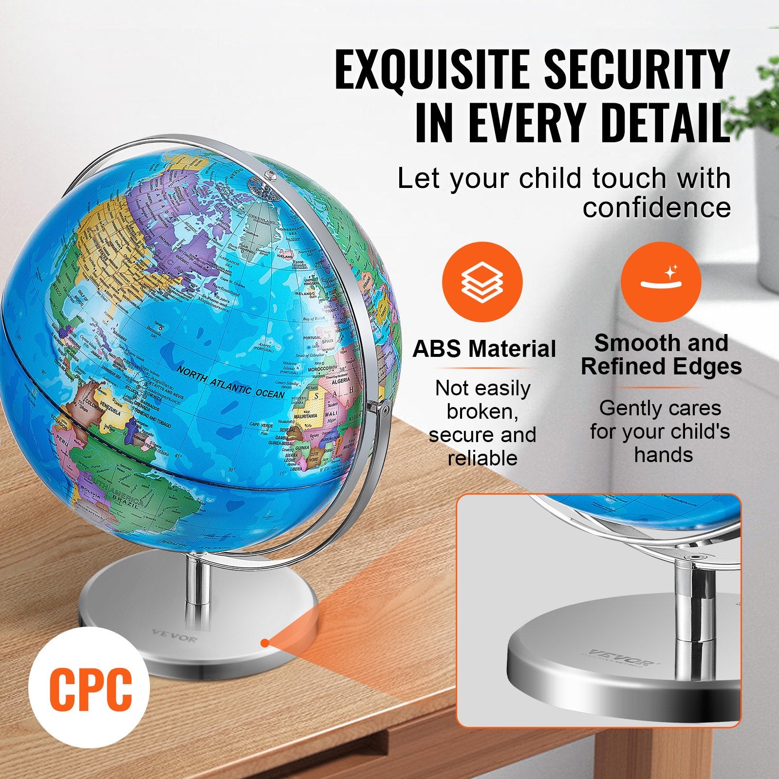 Rotating World Globe with Stand, 330.2 mm, Educational Geographic Globe with Precise Time Zone ABS Material, V952-DQYJJLBFG13Y9FFDEV0
