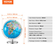 Rotating World Globe with Stand, 330.2 mm, Educational Geographic Globe with Precise Time Zone ABS Material, V952-DQYJJLBFG13Y9FFDEV0