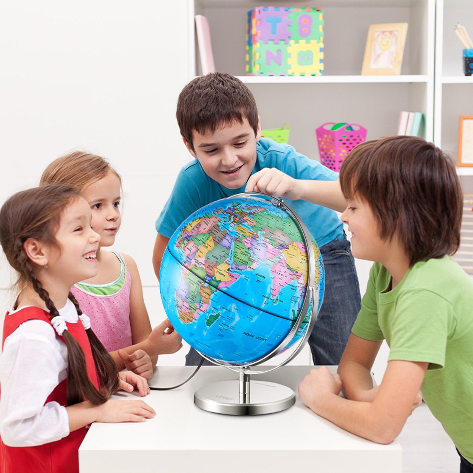 Rotating World Globe with Stand, 330.2 mm, Educational Geographic Globe with Precise Time Zone ABS Material, V952-DQYJJLBFG13Y9FFDEV0