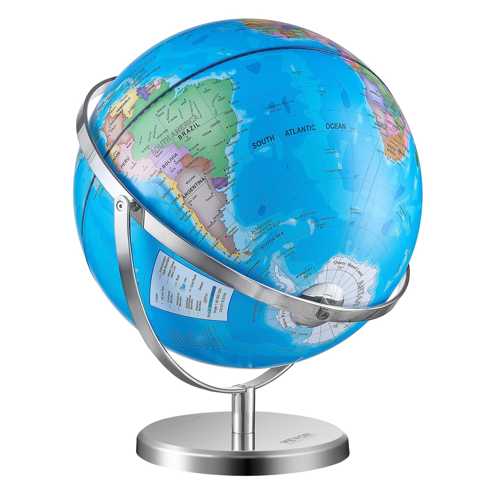 Rotating World Globe with Stand, 330.2 mm, Educational Geographic Globe with Precise Time Zone ABS Material, V952-DQYJJLBFG13Y9FFDEV0