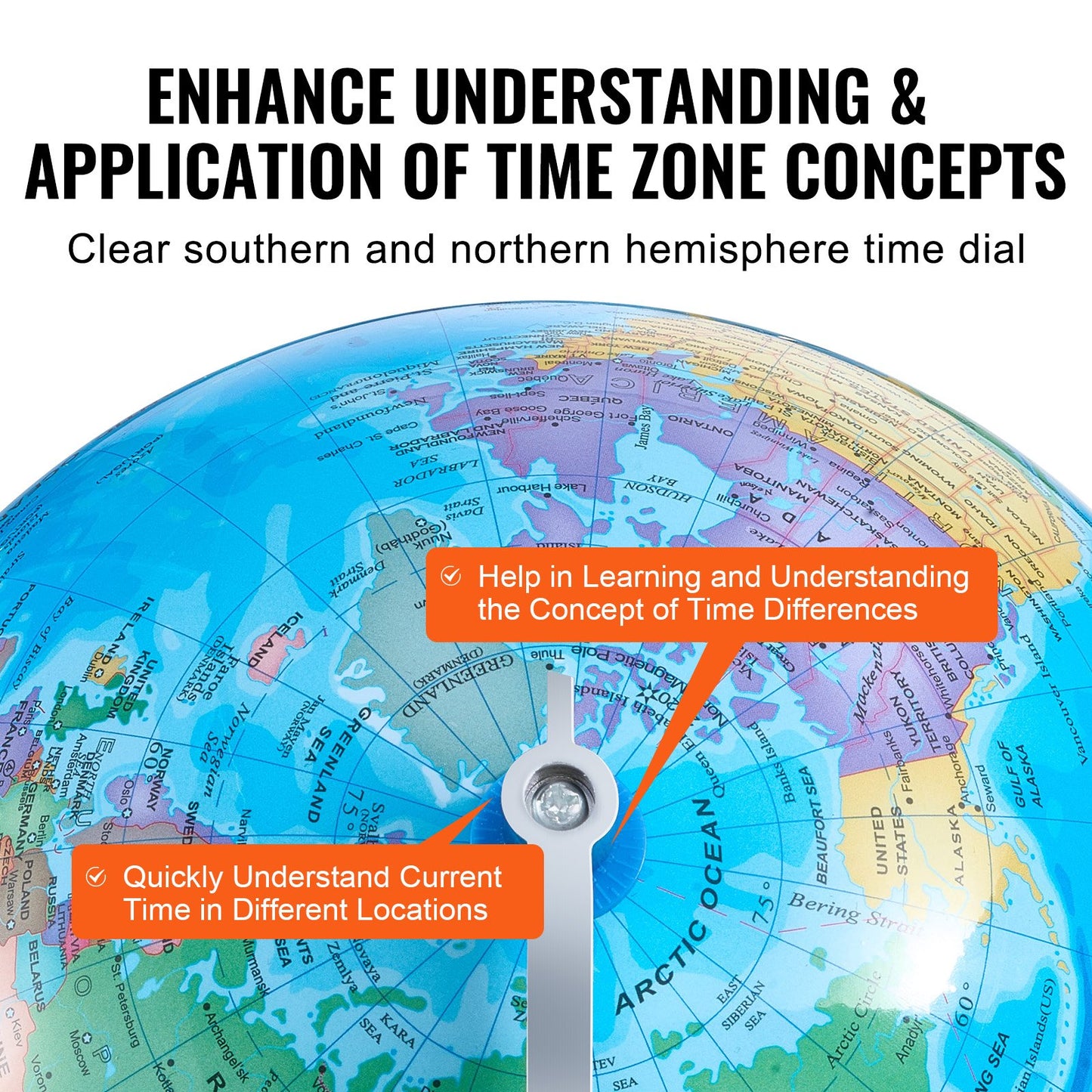 Rotating World Globe with Stand, 203.2 mm, Educational Geographic Globe with Precise Time Zone ABS Material, V952-DQYJJLBFG8YCRYAAZV0