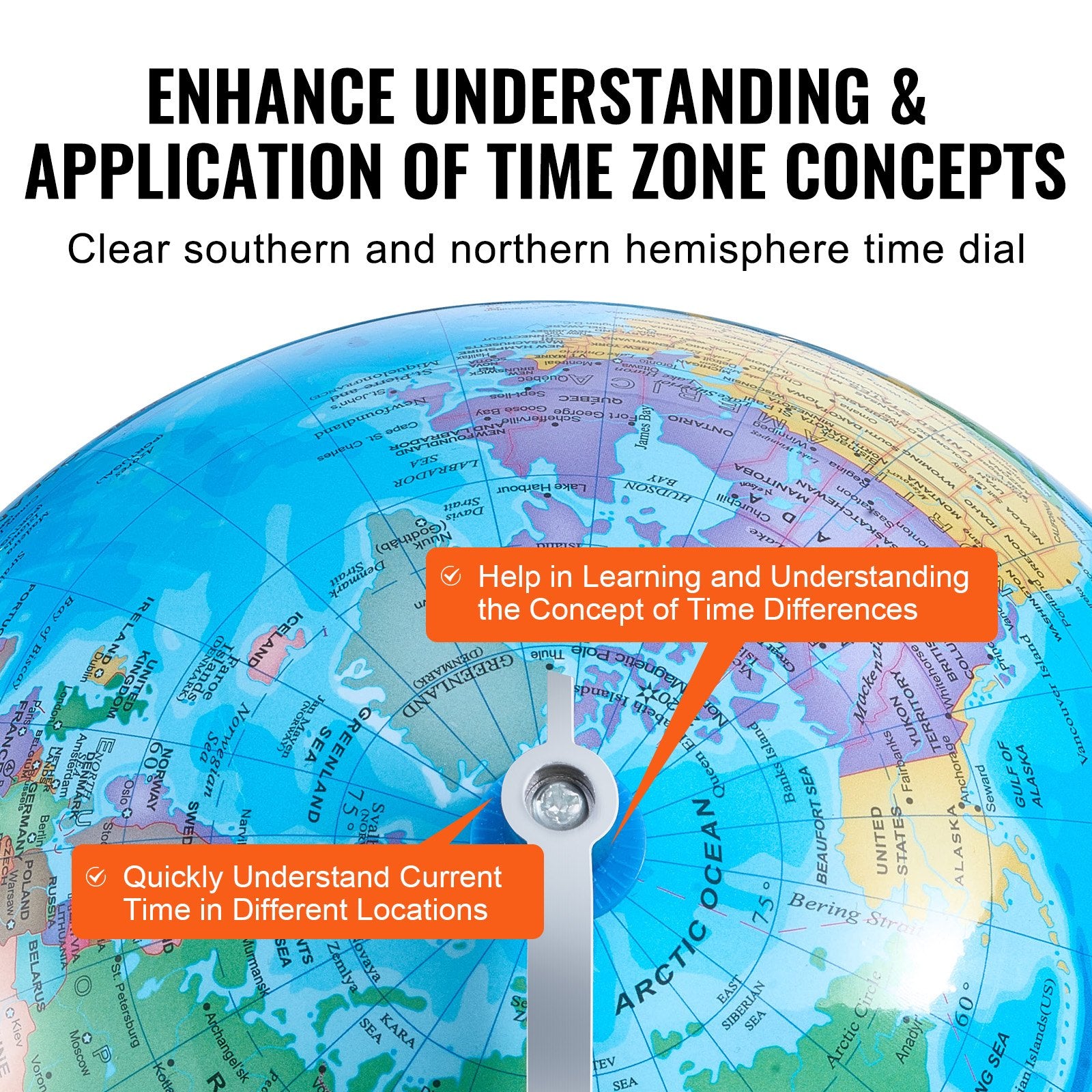 Rotating World Globe with Stand, 203.2 mm, Educational Geographic Globe with Precise Time Zone ABS Material, V952-DQYJJLBFG8YCRYAAZV0